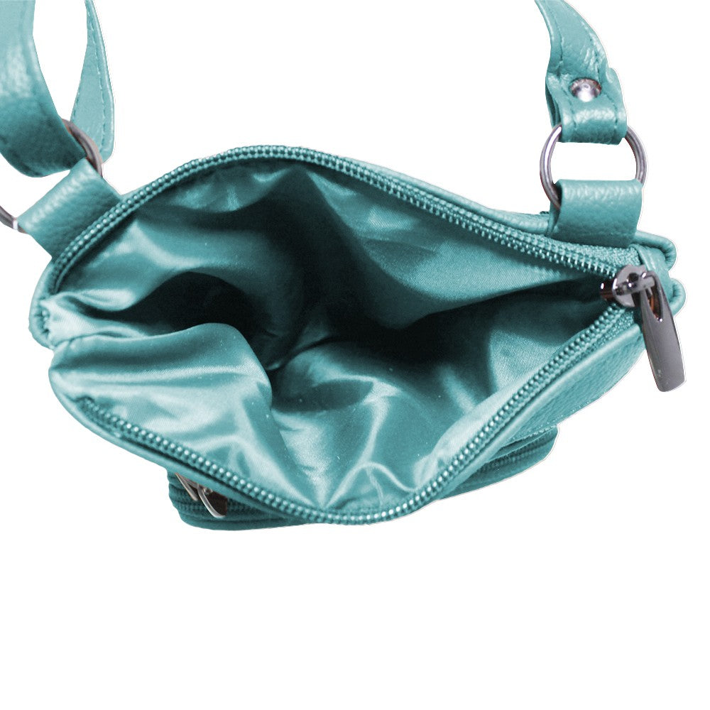 Womens Genuine Leather Crossbody Bag - Peacock Blue