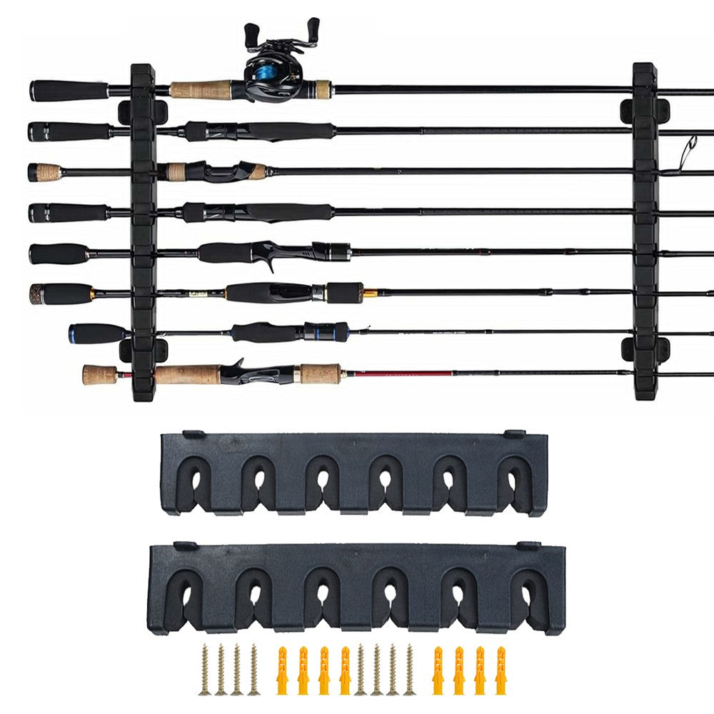 1 X 2-Piece Horizontal Fishing Pole Display Holder Set 6-Rod Storage Rack Stand