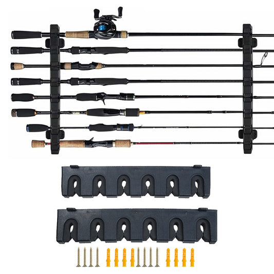 1 X 2-Piece Horizontal Fishing Pole Display Holder Set 6-Rod Storage Rack Stand