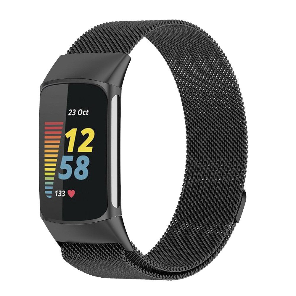 For Fitbit Charge 5 Stainless Steel Band Magnet Strap Replacement - Black - L