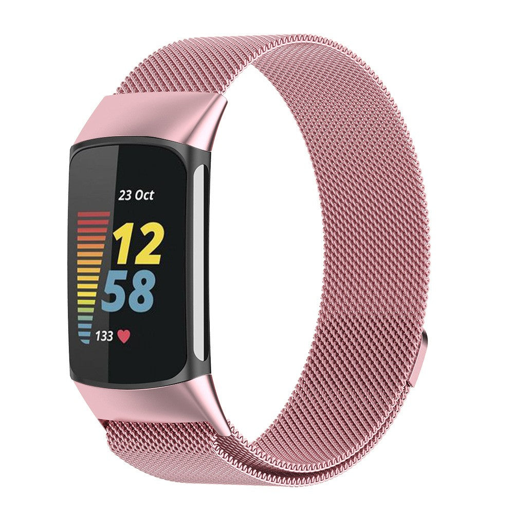 For Fitbit Charge 5 Stainless Steel Band Magnet Strap Replacement - Pink - L