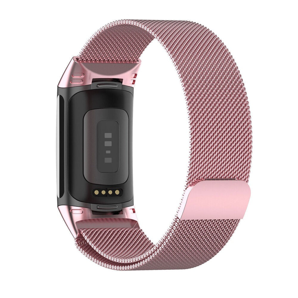 For Fitbit Charge 5 Stainless Steel Band Magnet Strap Replacement - Pink - L