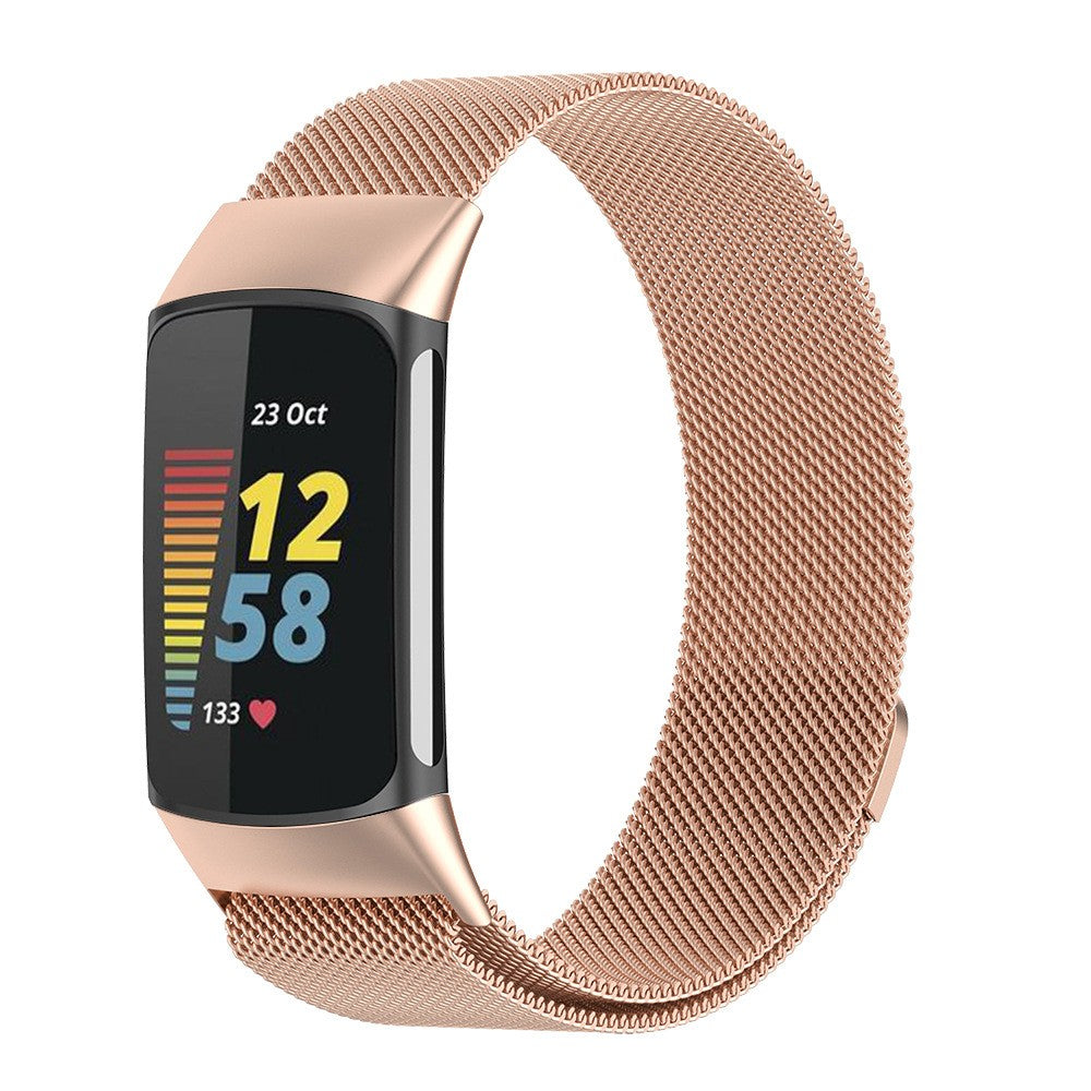 For Fitbit Charge 5 Stainless Steel Band Magnet Strap Replacement - Rose Gold L