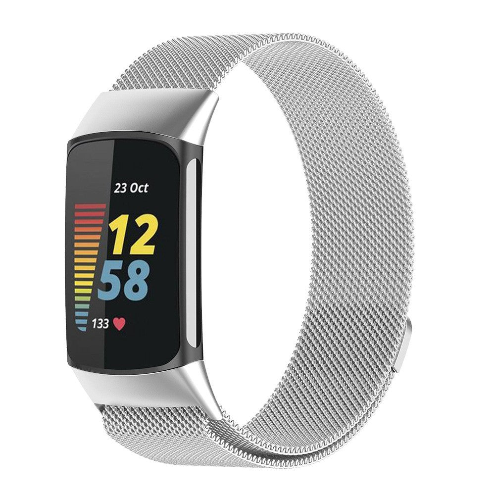 For Fitbit Charge 5 Stainless Steel Band Magnet Strap Replacement - Silver - S