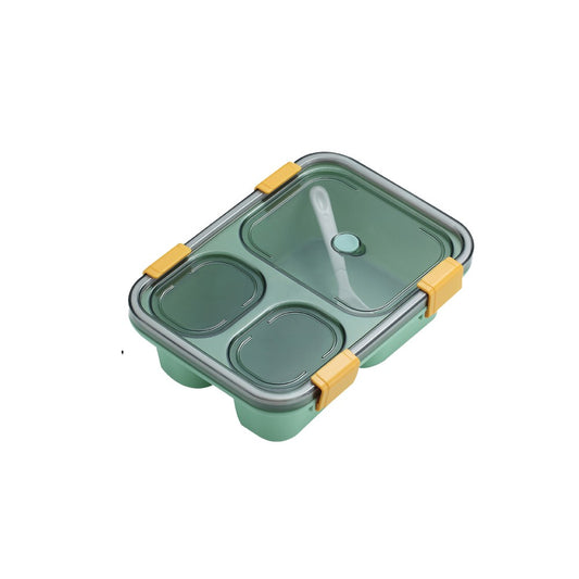 Portable 3-Compartment Microwaveable Lunch Box Bento Box with Spoon - Green