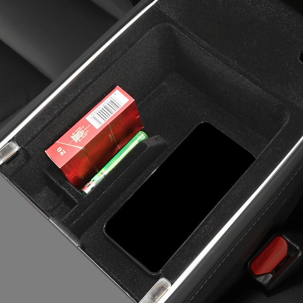 For Tesla Model 3/Y 4-Piece Flocked Hidden Center Console Organizer Tray Set