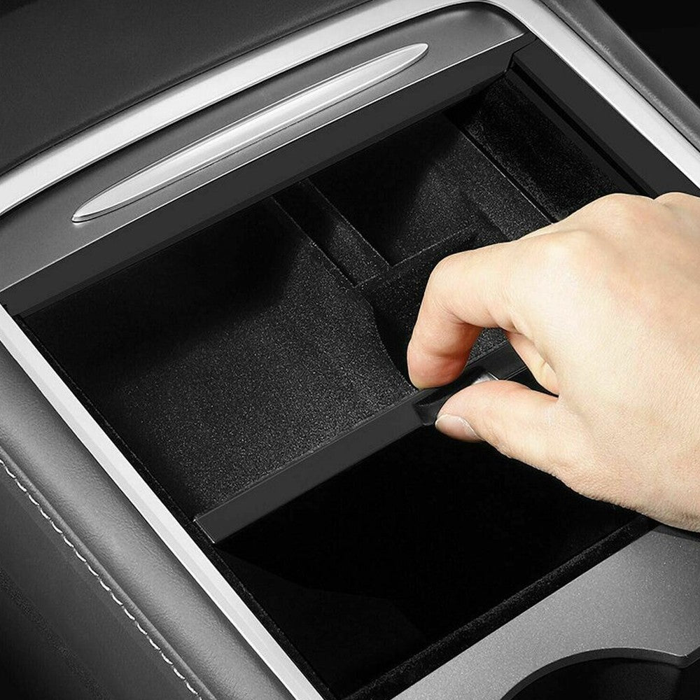 For Tesla Model 3/Y 4-Piece Flocked Hidden Center Console Organizer Tray Set