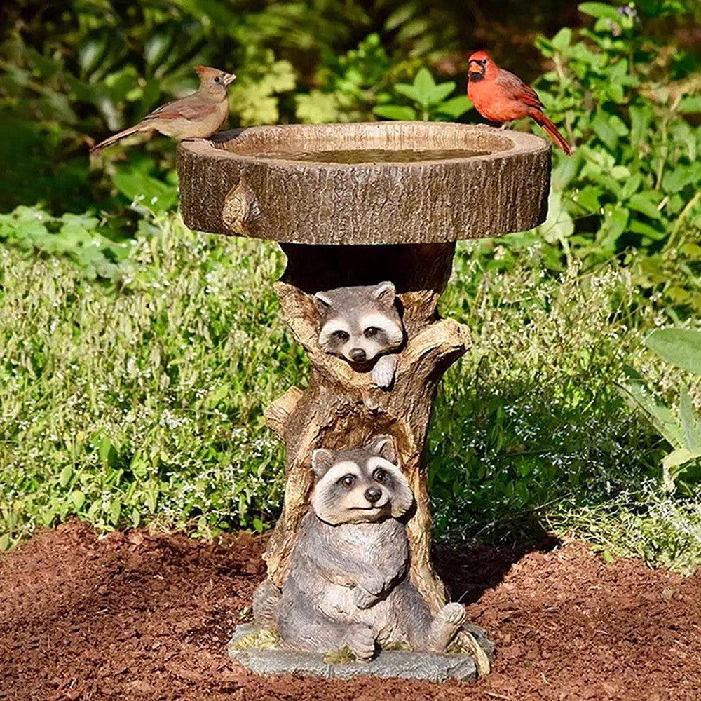 Animal Figurine Bird Feeder Garden Resin Sculptures Statues Decor - Raccoon