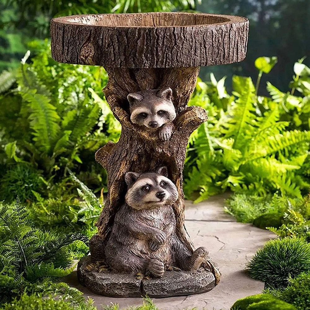 Animal Figurine Bird Feeder Garden Resin Sculptures Statues Decor - Raccoon