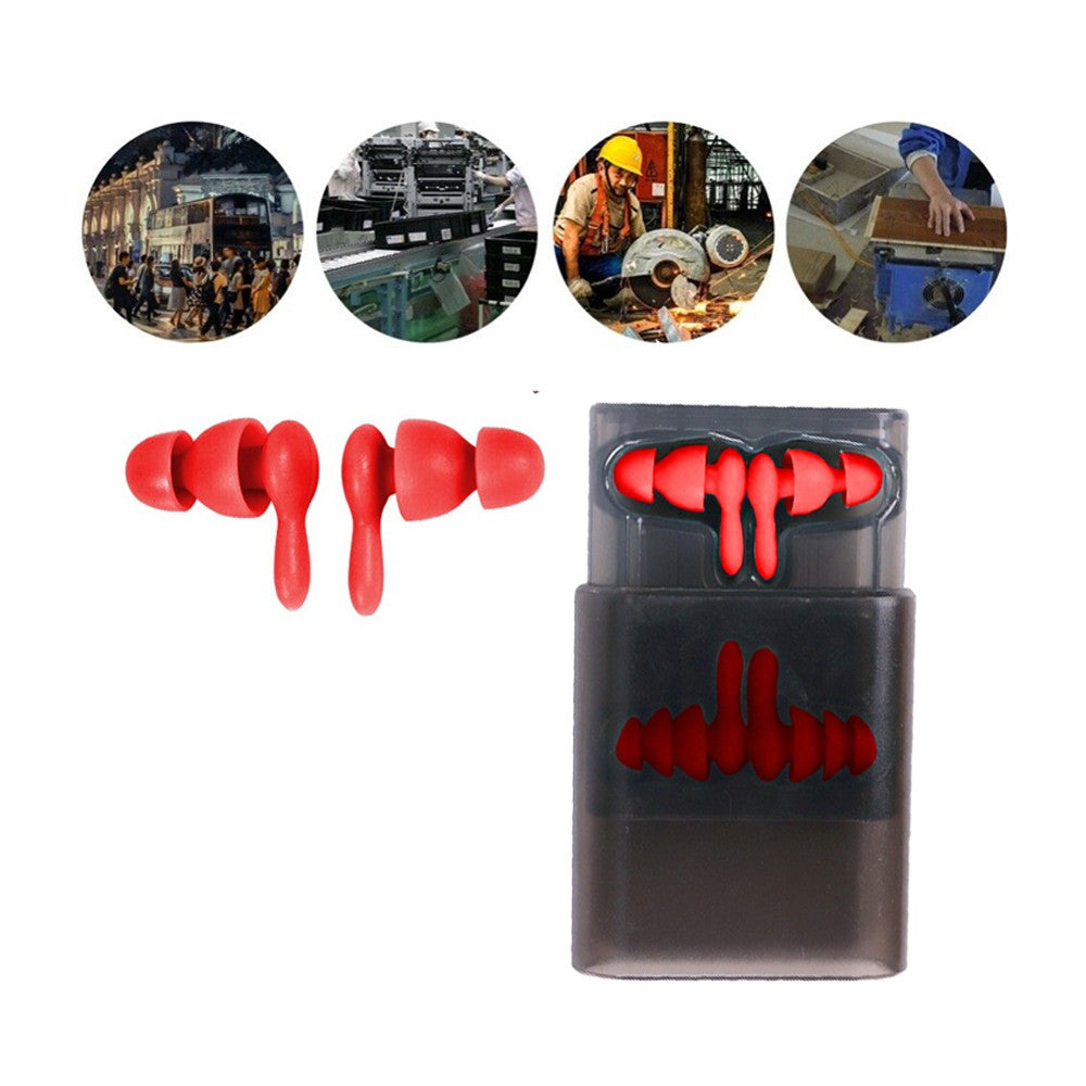 2 Pairs of Silicone Noise Reduction Earplug Hearing Protection Ear Plug - Red