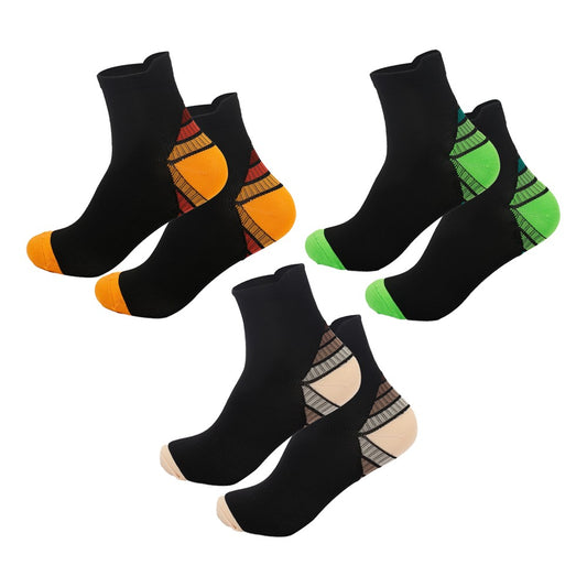 3 Pairs of Plantar Fasciitis Compression Ankle Socks - Orange+White+Green - S/M