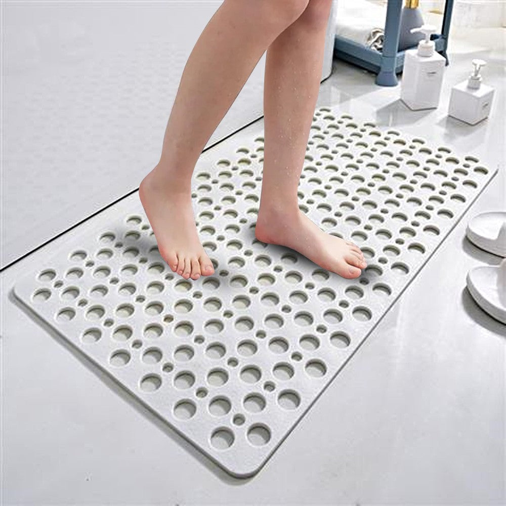 73x43cm Bathroom Shower Mat Anti-Slip TPE Floor Mat Bathtub Mat - White