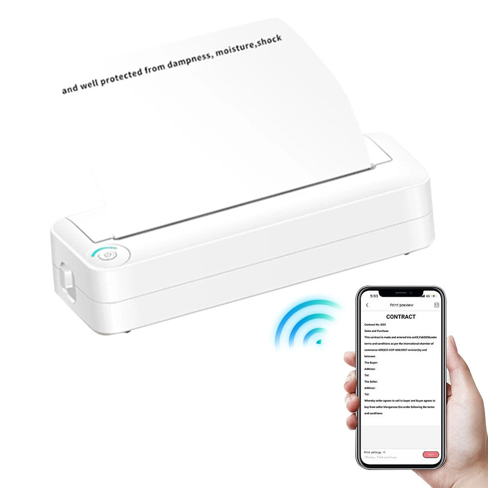 Portable A4 Bluetooth Wireless Thermal Printer Compatible with iOS Android
