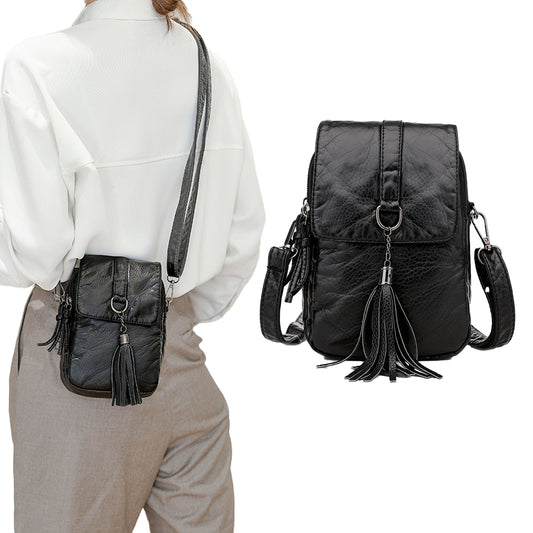 PU Leather Small Crossbody Bag Cell Phone Purse - Black