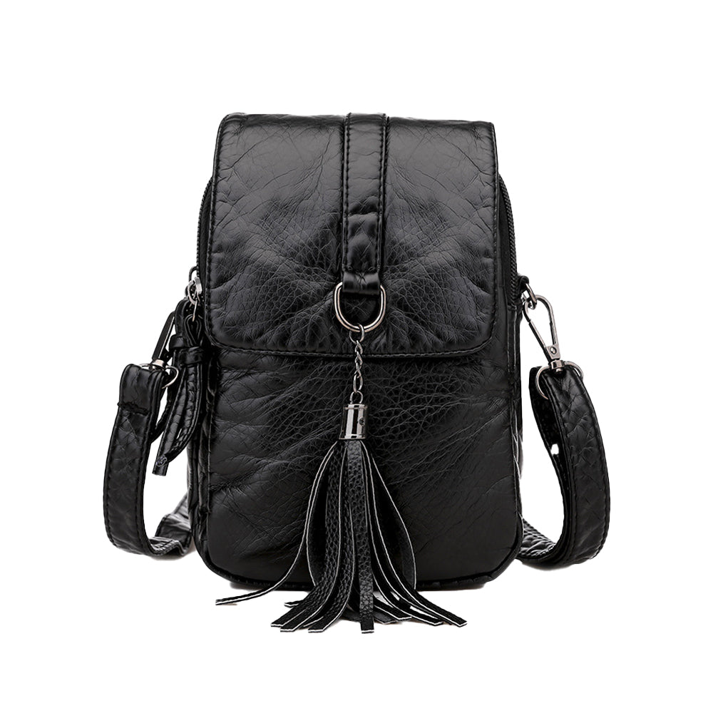 PU Leather Small Crossbody Bag Cell Phone Purse - Black