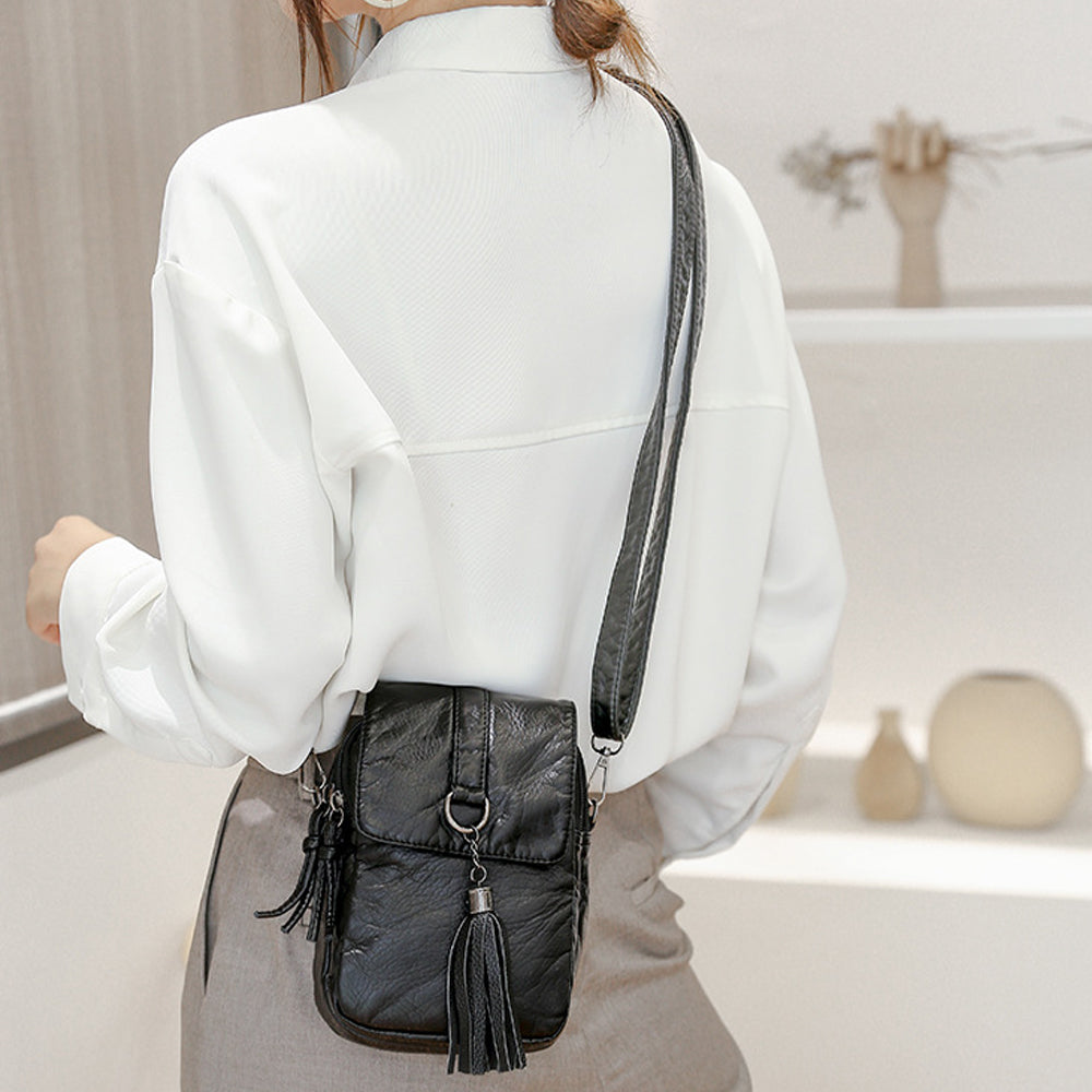 PU Leather Small Crossbody Bag Cell Phone Purse - Black