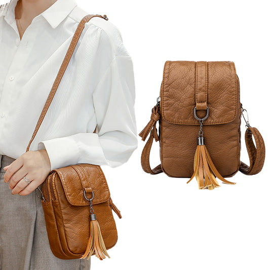 PU Leather Small Crossbody Bag Cell Phone Purse - Brown