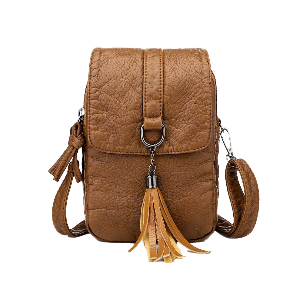 PU Leather Small Crossbody Bag Cell Phone Purse - Brown