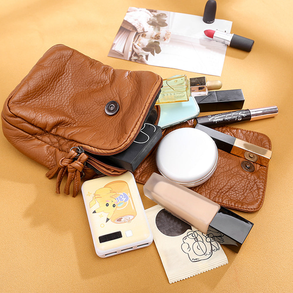 PU Leather Small Crossbody Bag Cell Phone Purse - Brown