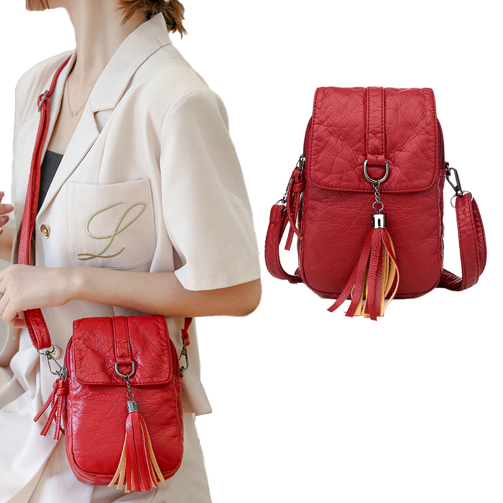 PU Leather Small Crossbody Bag Cell Phone Purse - Red