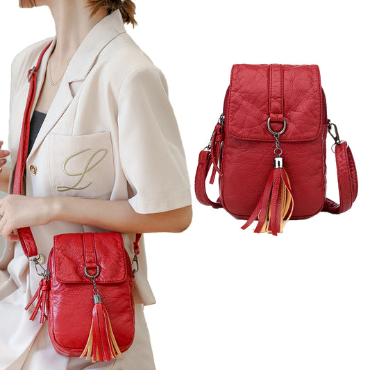 PU Leather Small Crossbody Bag Cell Phone Purse - Red