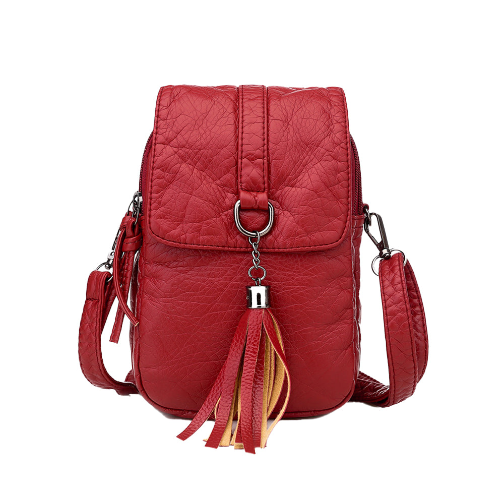 PU Leather Small Crossbody Bag Cell Phone Purse - Red