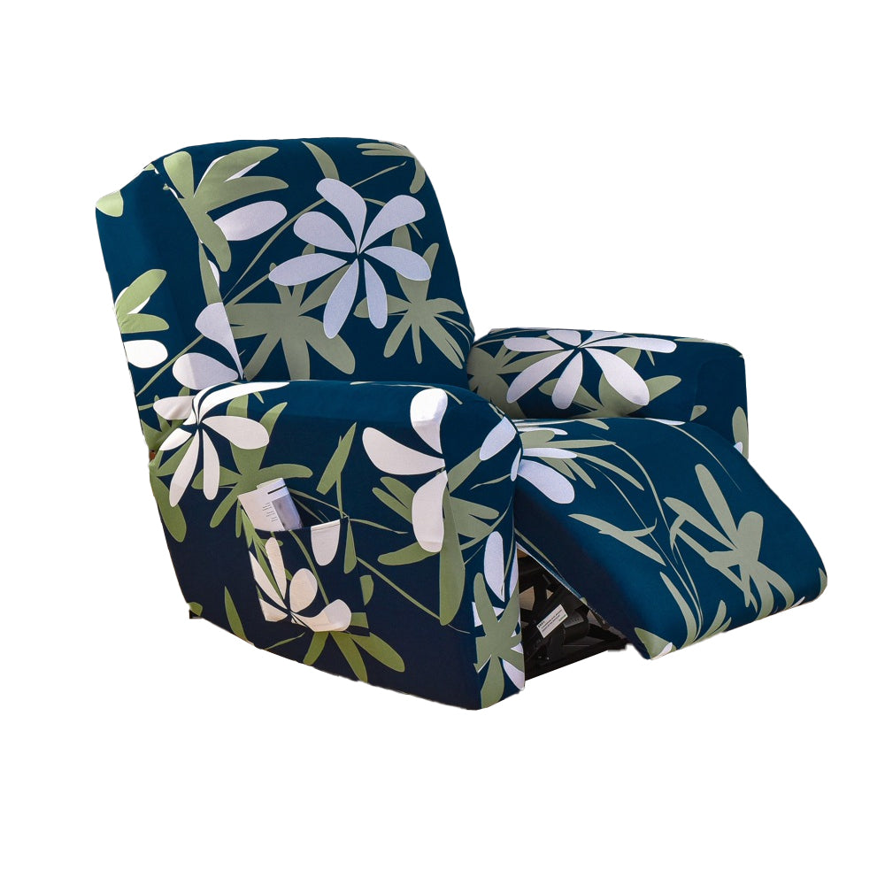 Printed Recliner Chair Cover 4 Pieces Reclining Sofa Stretch Protector - Green