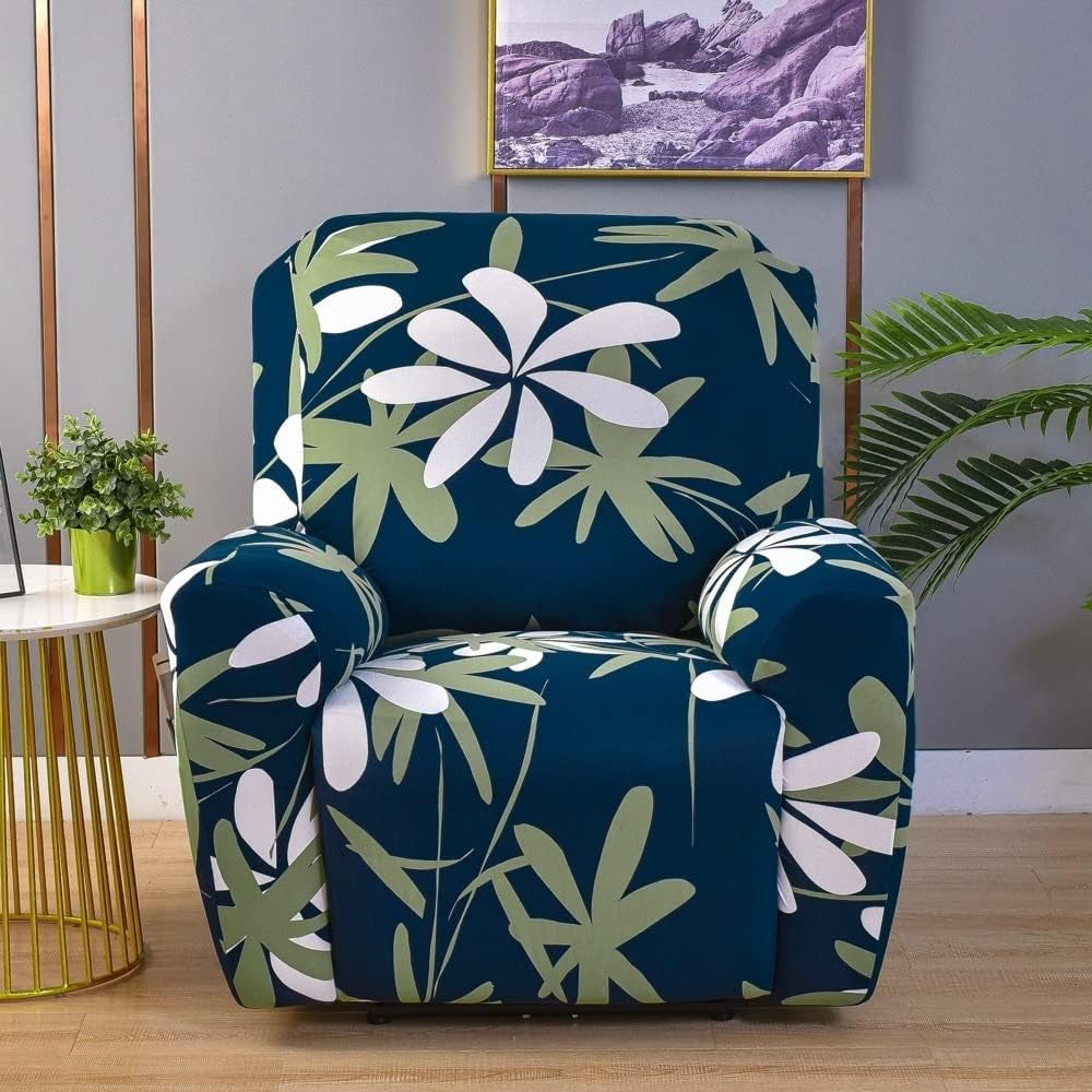 Printed Recliner Chair Cover 4 Pieces Reclining Sofa Stretch Protector - Green
