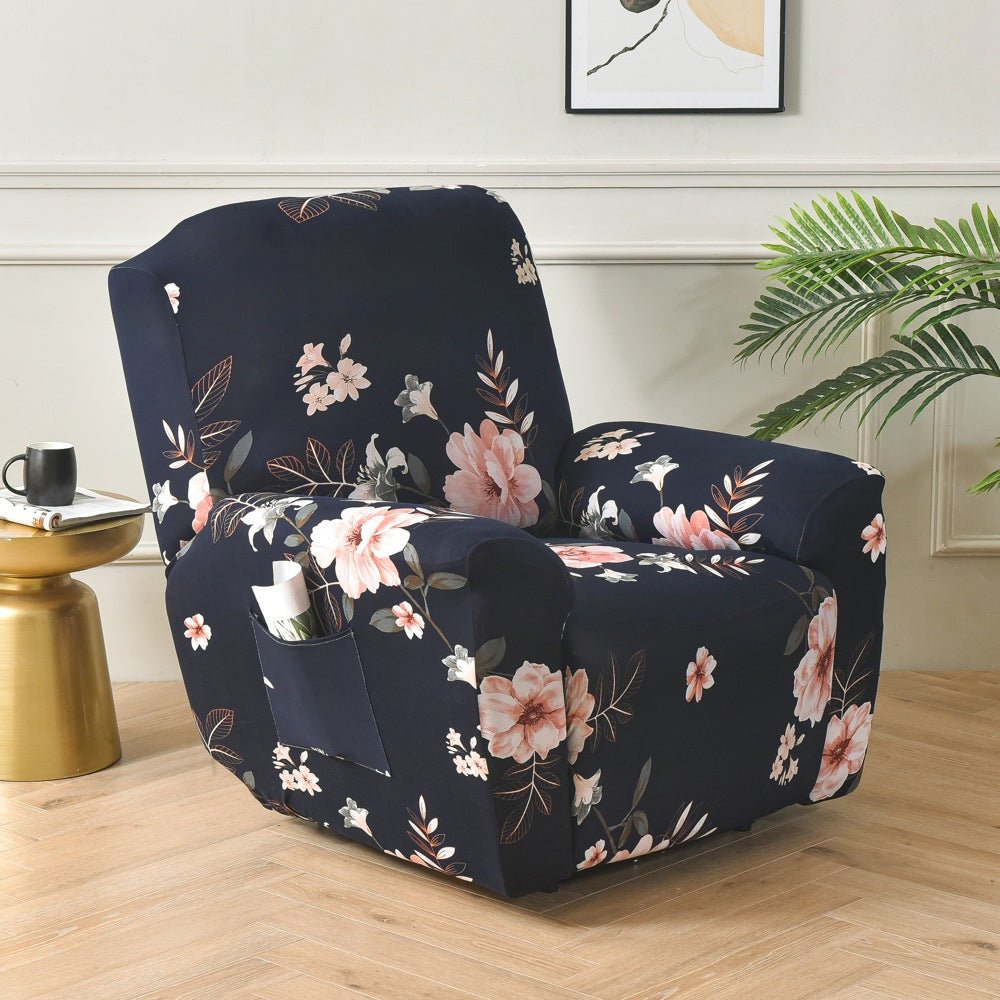 Printed Recliner Chair Cover 4 Pieces Reclining Sofa Stretch Protector - Blue