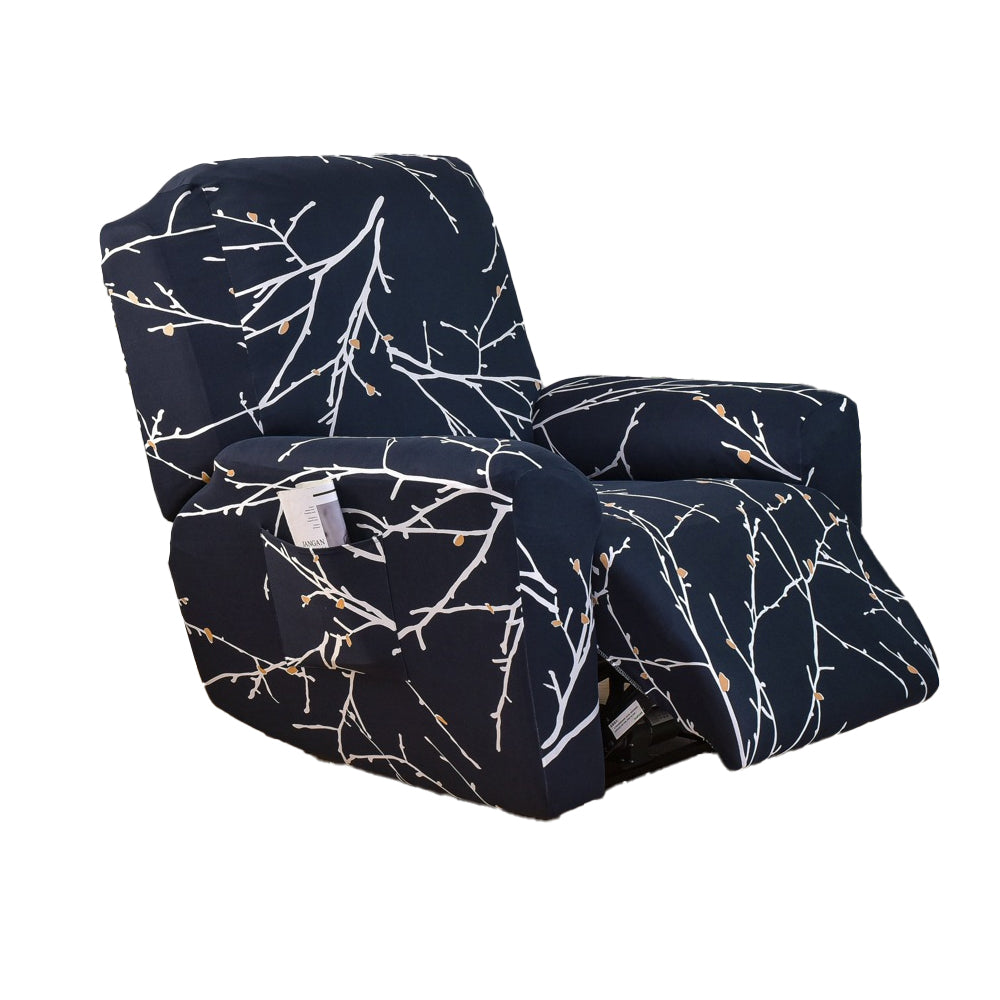 Printed Recliner Chair Cover 4 Pieces Reclining Sofa Stretch Protector - Black