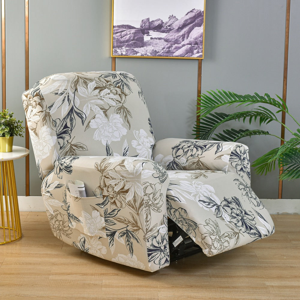 Printed Recliner Chair Cover 4 Pieces Reclining Sofa Stretch Protector - Beige