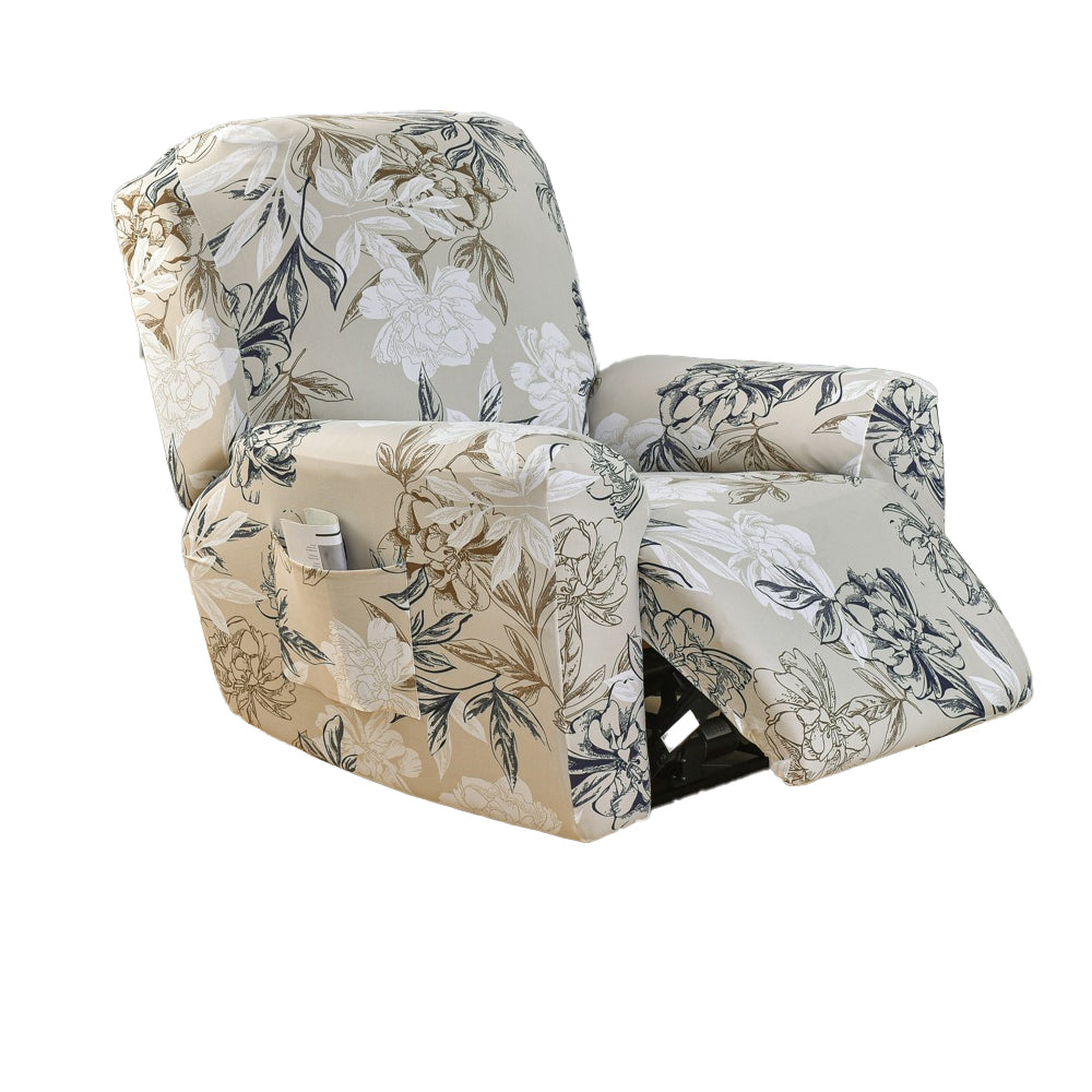 Printed Recliner Chair Cover 4 Pieces Reclining Sofa Stretch Protector - Beige