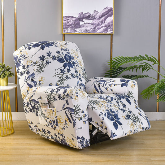Printed Recliner Chair Cover 4 Pieces Reclining Sofa Stretch Protector - White