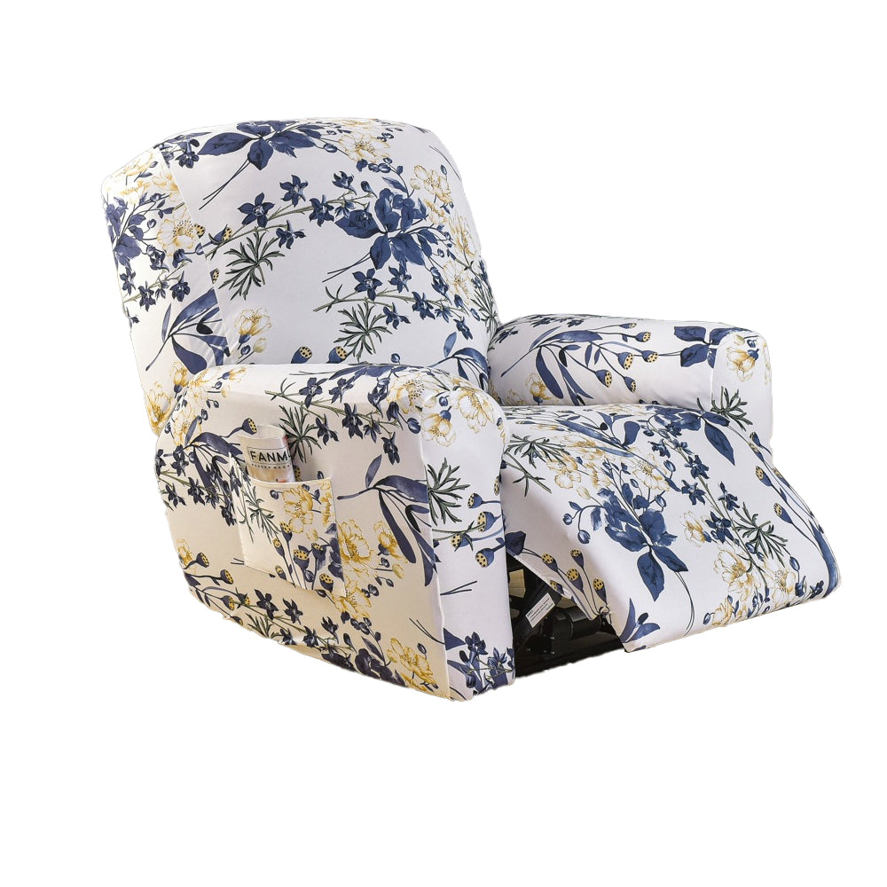 Printed Recliner Chair Cover 4 Pieces Reclining Sofa Stretch Protector - White
