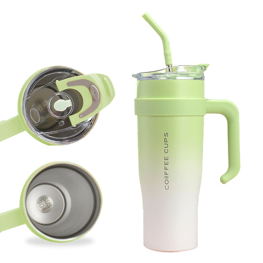 40oz Insulated Stainless Steel Tumbler with Handle and Straw - Green