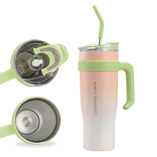 40oz Insulated Stainless Steel Tumbler with Handle and Straw - Pink