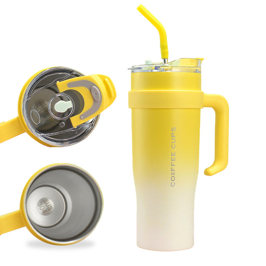 40oz Insulated Stainless Steel Tumbler with Handle and Straw - Yellow