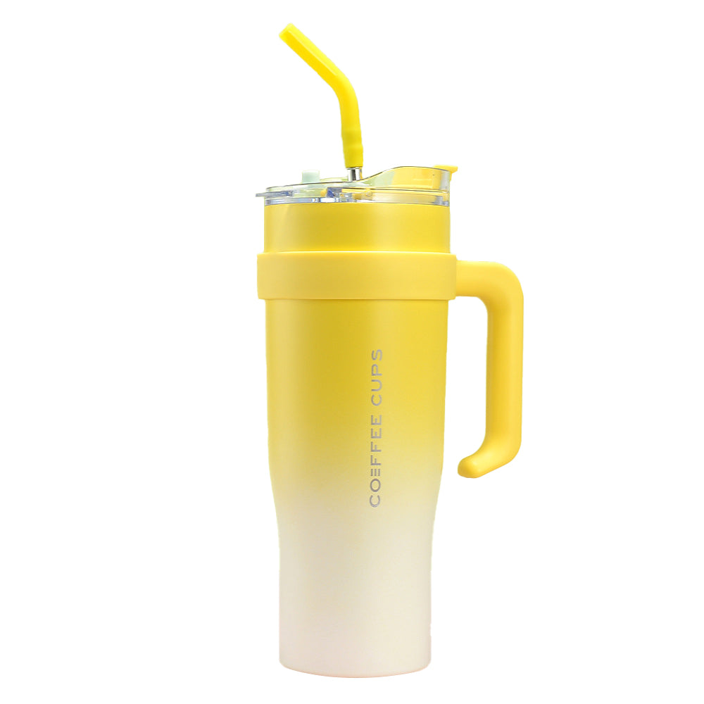 40oz Insulated Stainless Steel Tumbler with Handle and Straw - Yellow