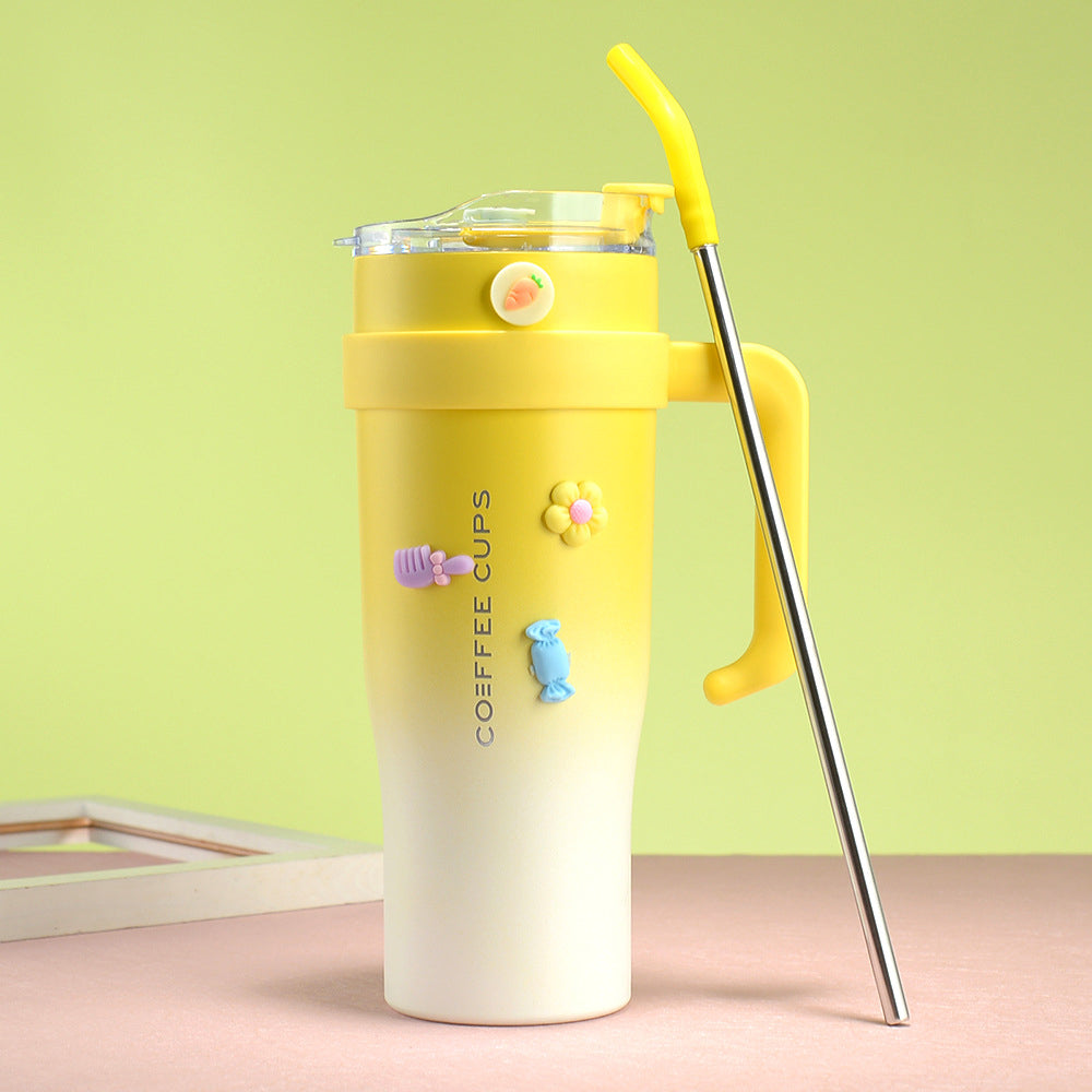 40oz Insulated Stainless Steel Tumbler with Handle and Straw - Yellow
