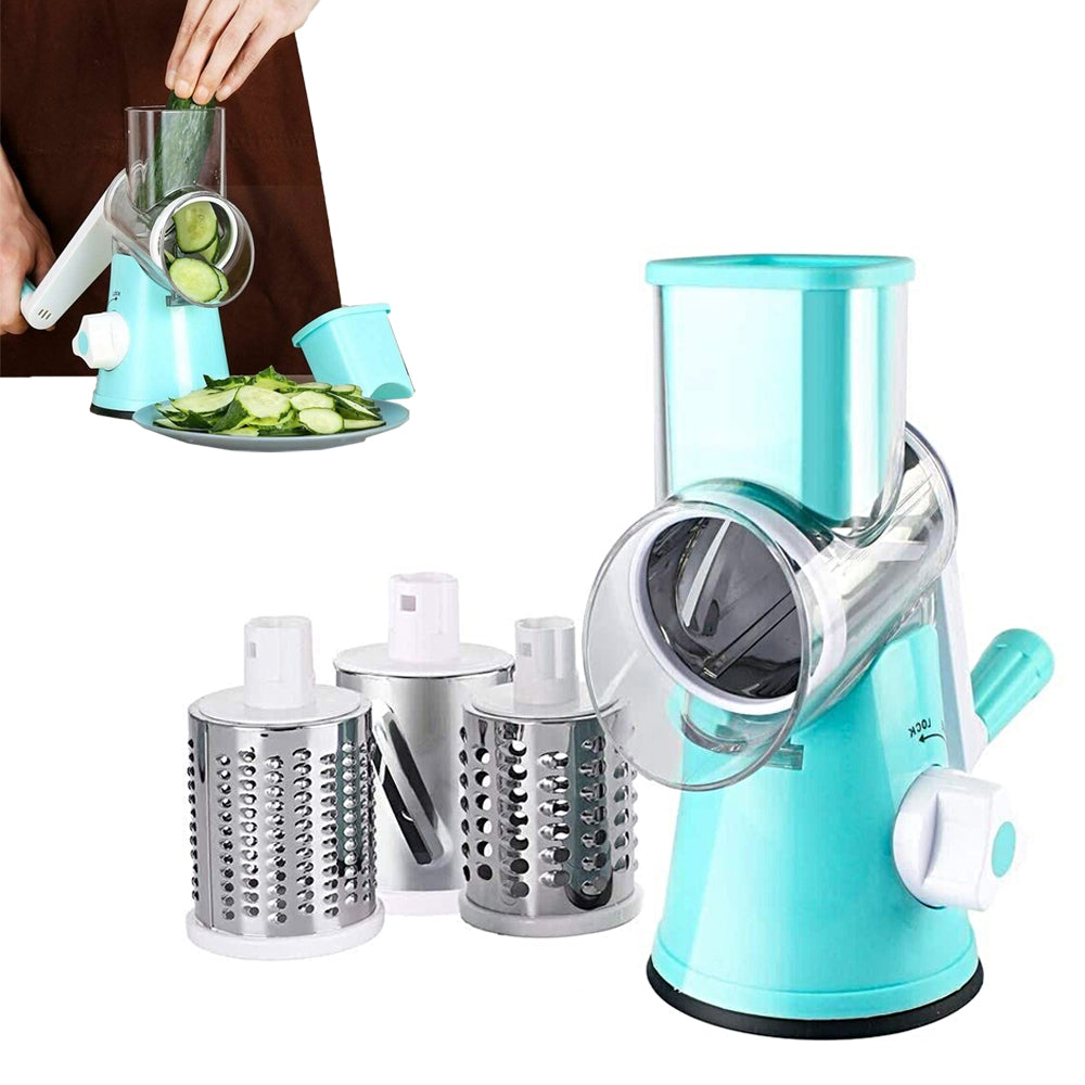 Kitchen Vegetable Food Manual Rotary Drum Grater Slicer Fruit Cutter - Blue