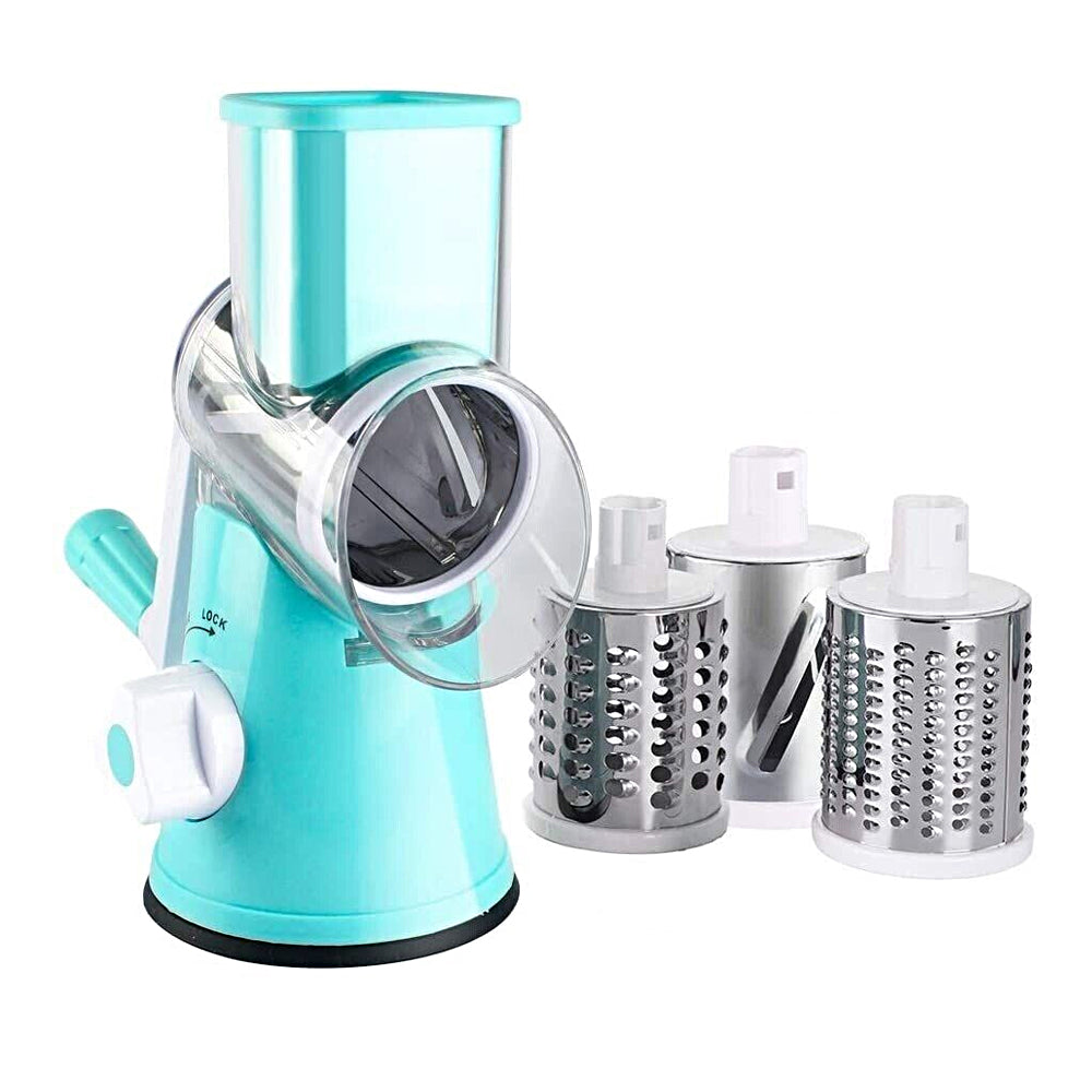 Kitchen Vegetable Food Manual Rotary Drum Grater Slicer Fruit Cutter - Blue