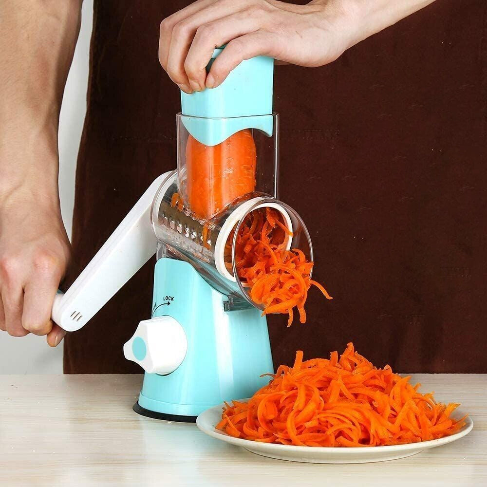 Kitchen Vegetable Food Manual Rotary Drum Grater Slicer Fruit Cutter - Blue