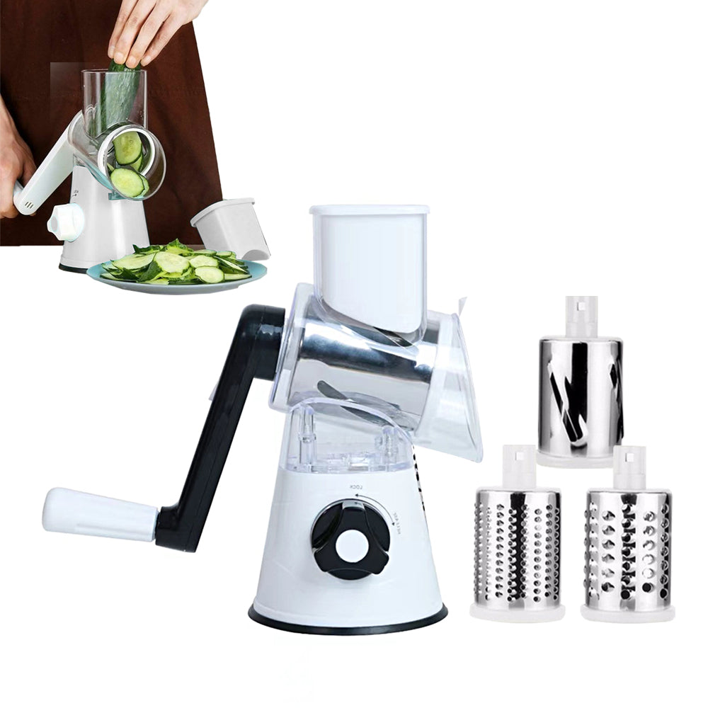Kitchen Vegetable Food Manual Rotary Drum Grater Slicer Fruit Cutter - White