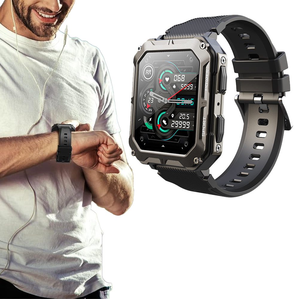 1.83 Inch Military Smart Bluetooth Watch Tactical Tracker Fitness Watch - Black