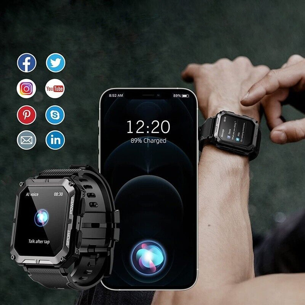 1.83 Inch Military Smart Bluetooth Watch Tactical Tracker Fitness Watch - Black