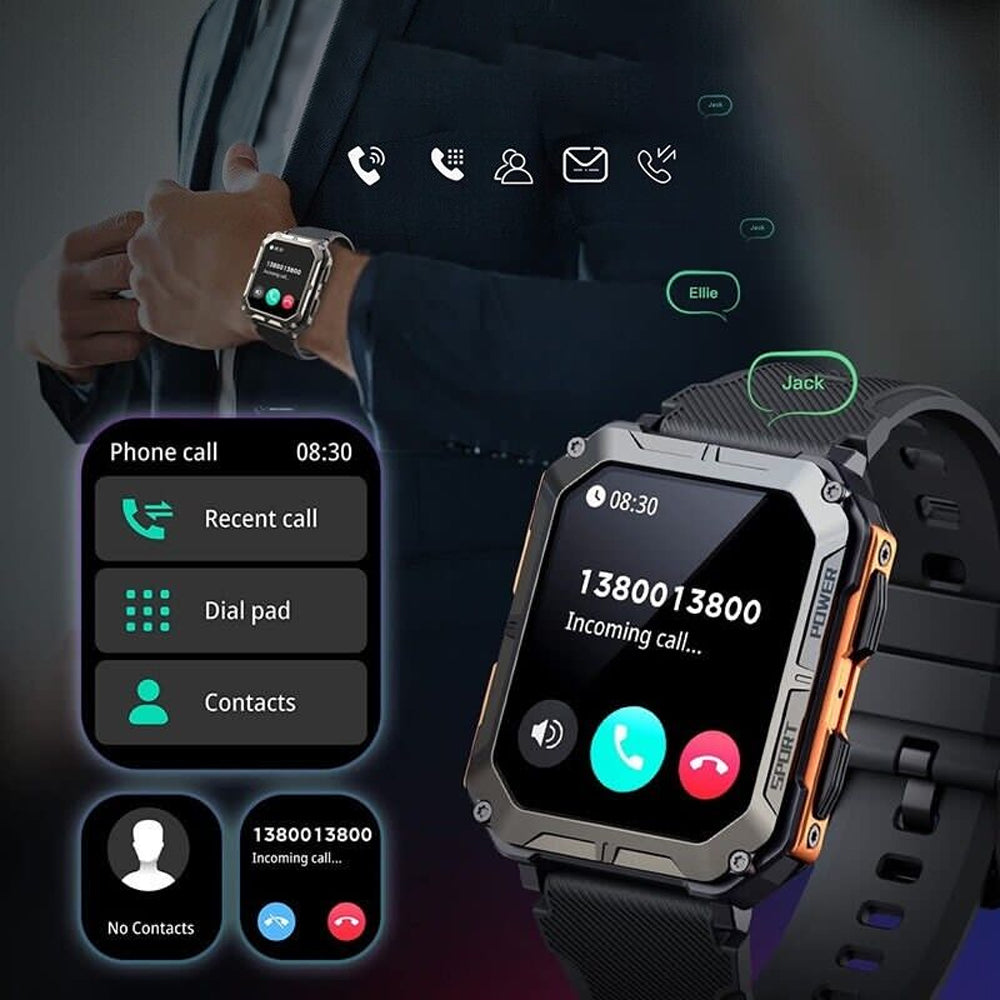 1.83 Inch Military Smart Bluetooth Watch Tactical Tracker Fitness Watch - Orange