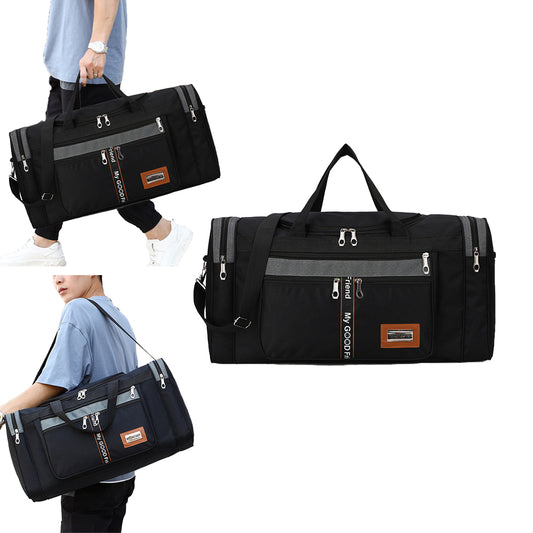 Sports Travel Duffel Bag Large Capacity Waterproof Shoes Compartment - Black