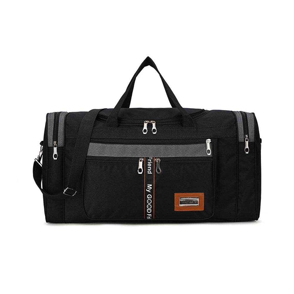 Sports Travel Duffel Bag Large Capacity Waterproof Shoes Compartment - Black