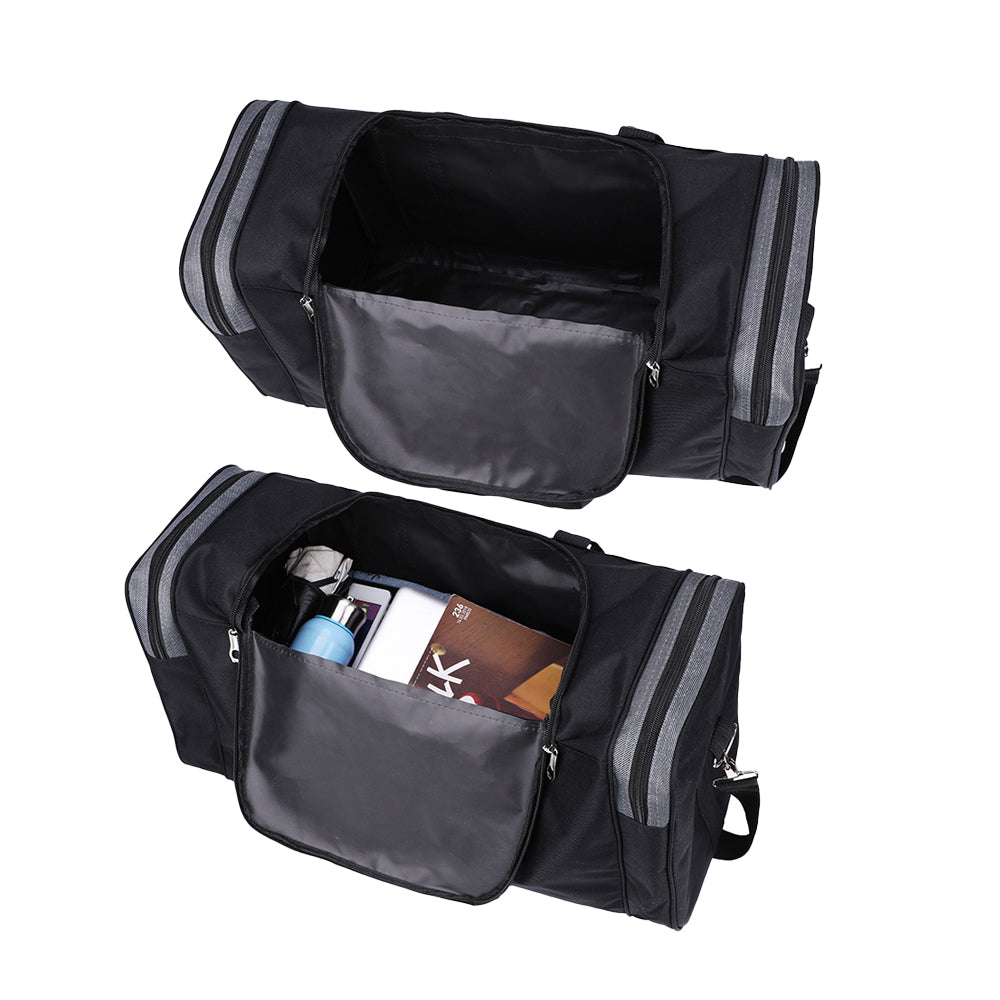 Sports Travel Duffel Bag Large Capacity Waterproof Shoes Compartment - Black