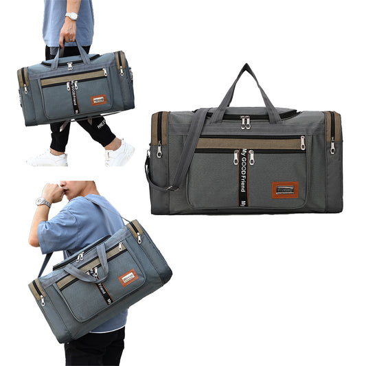Sports Travel Duffel Bag Large Capacity Waterproof Shoes Compartment - Grey
